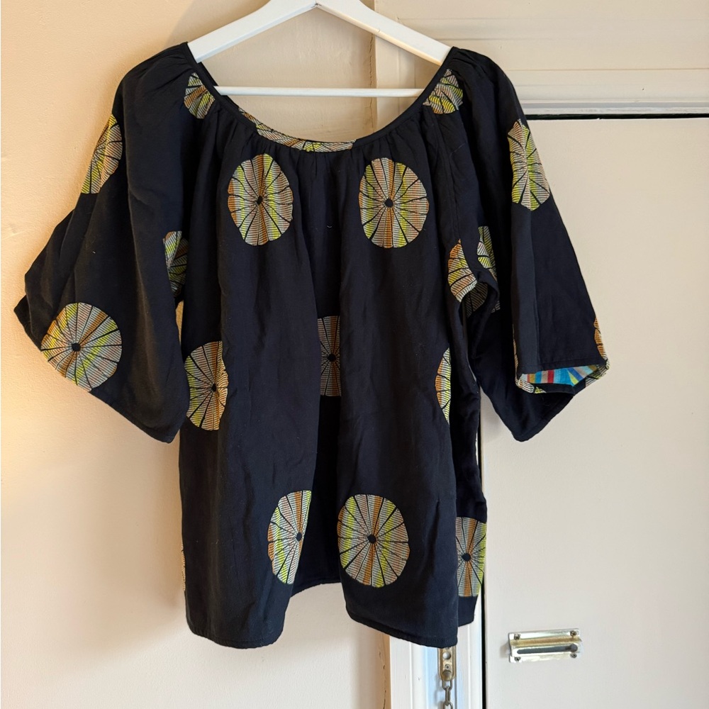 Ace & Jig Black Top with Circular Patterns
